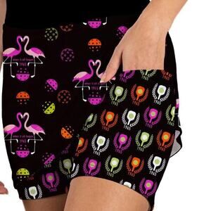 Medium PB1965 Womens Athletic Skort Flamingos Black Pockets